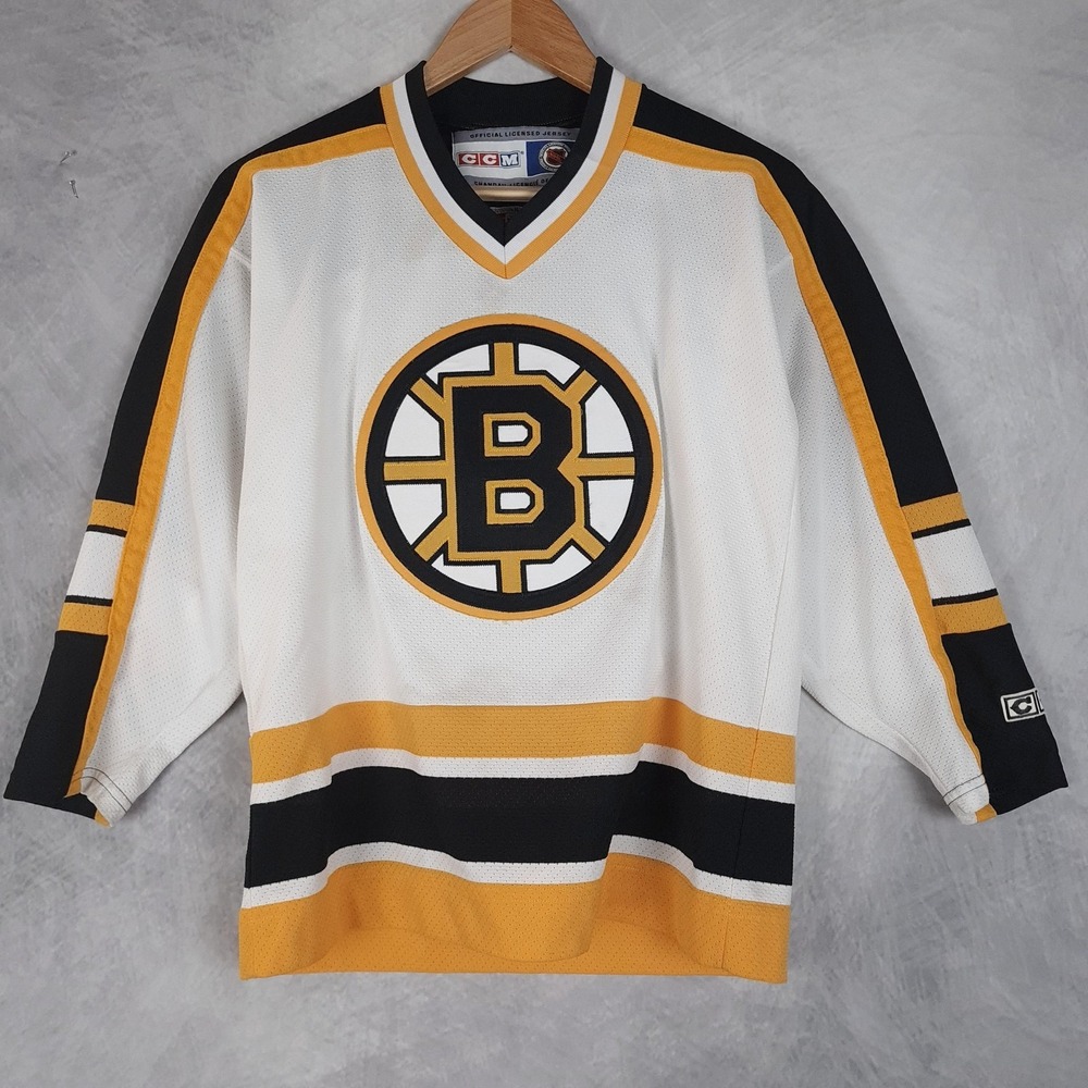 Vintage Boston Bruins Jersey Boys Large White NHL Hockey CCM Autographed 2000s